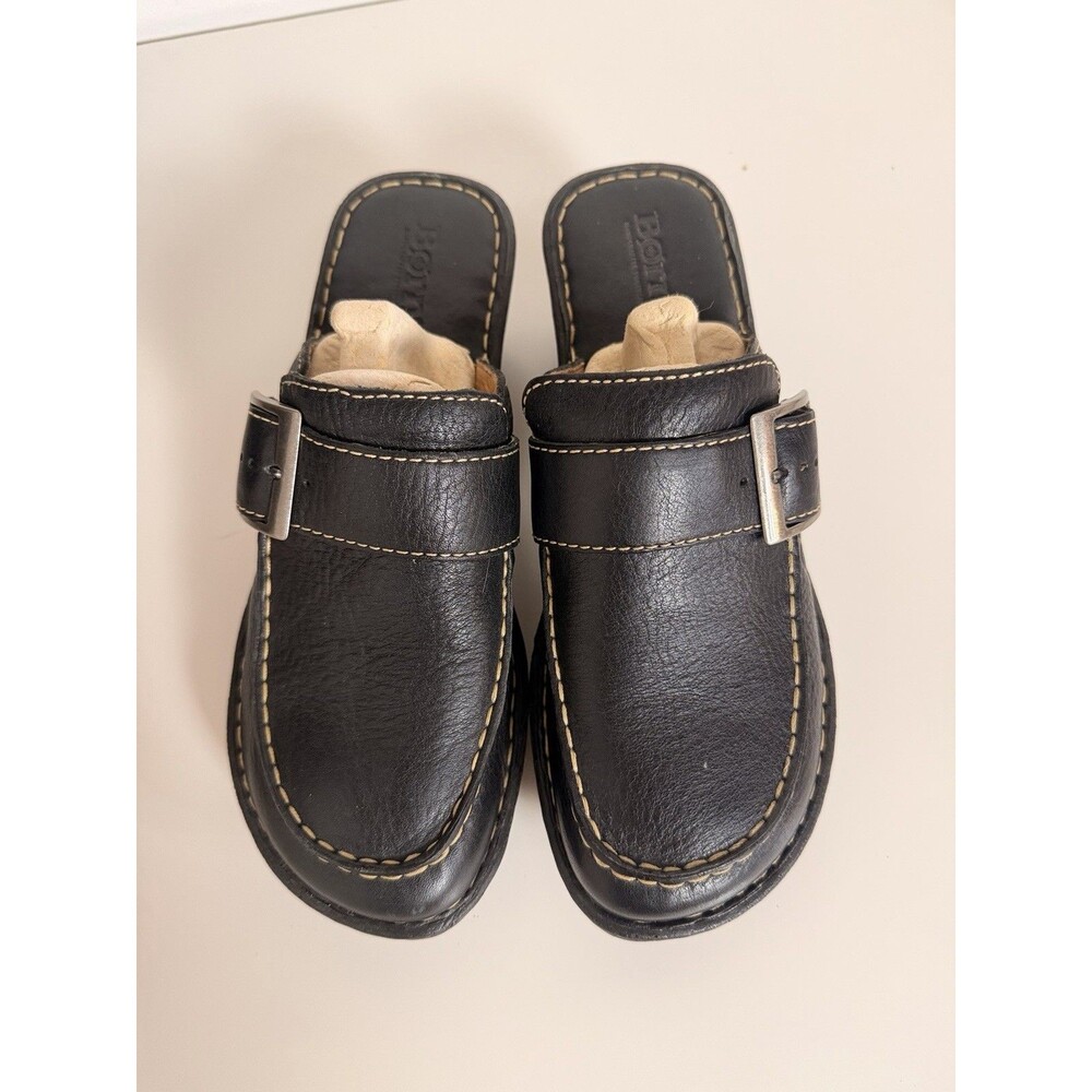Born Cloister Black Leather Mules Women’s 9 Mid Height Heel W3635